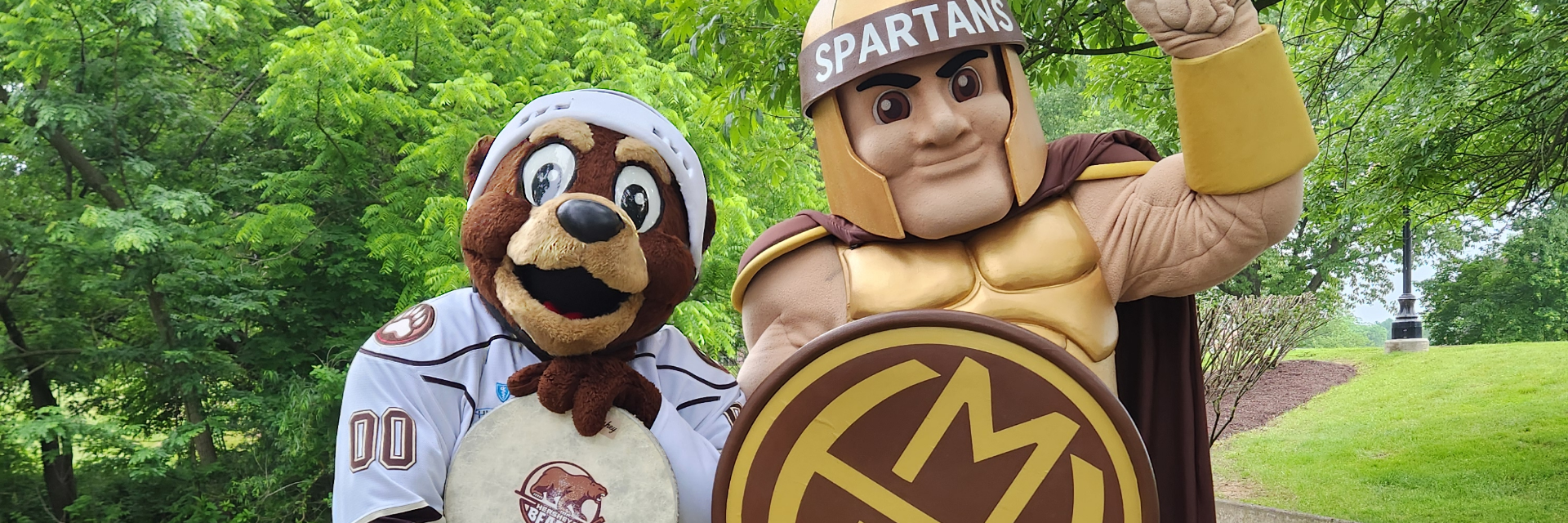 Coco the Bear and Milton Hershey School Spartan